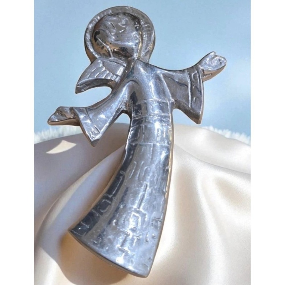 VTG Silver Mexican Folk Art Metal Singing Angel ORNAMENT Cottagecore Folk Art